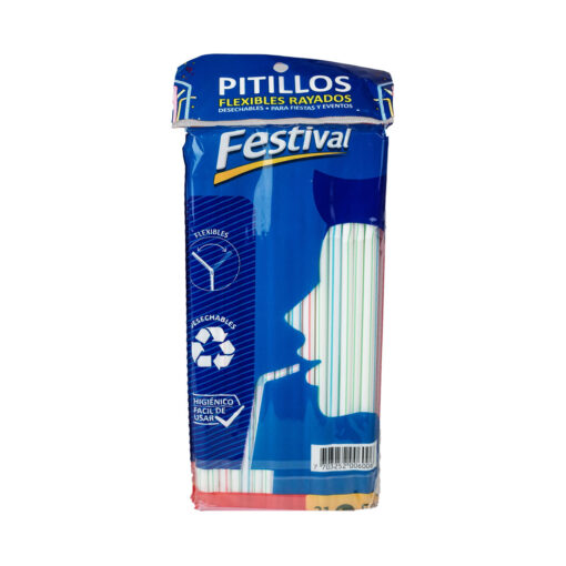 Pitillo Festival Flexible Rayado - Bolsa x 50 Unds.